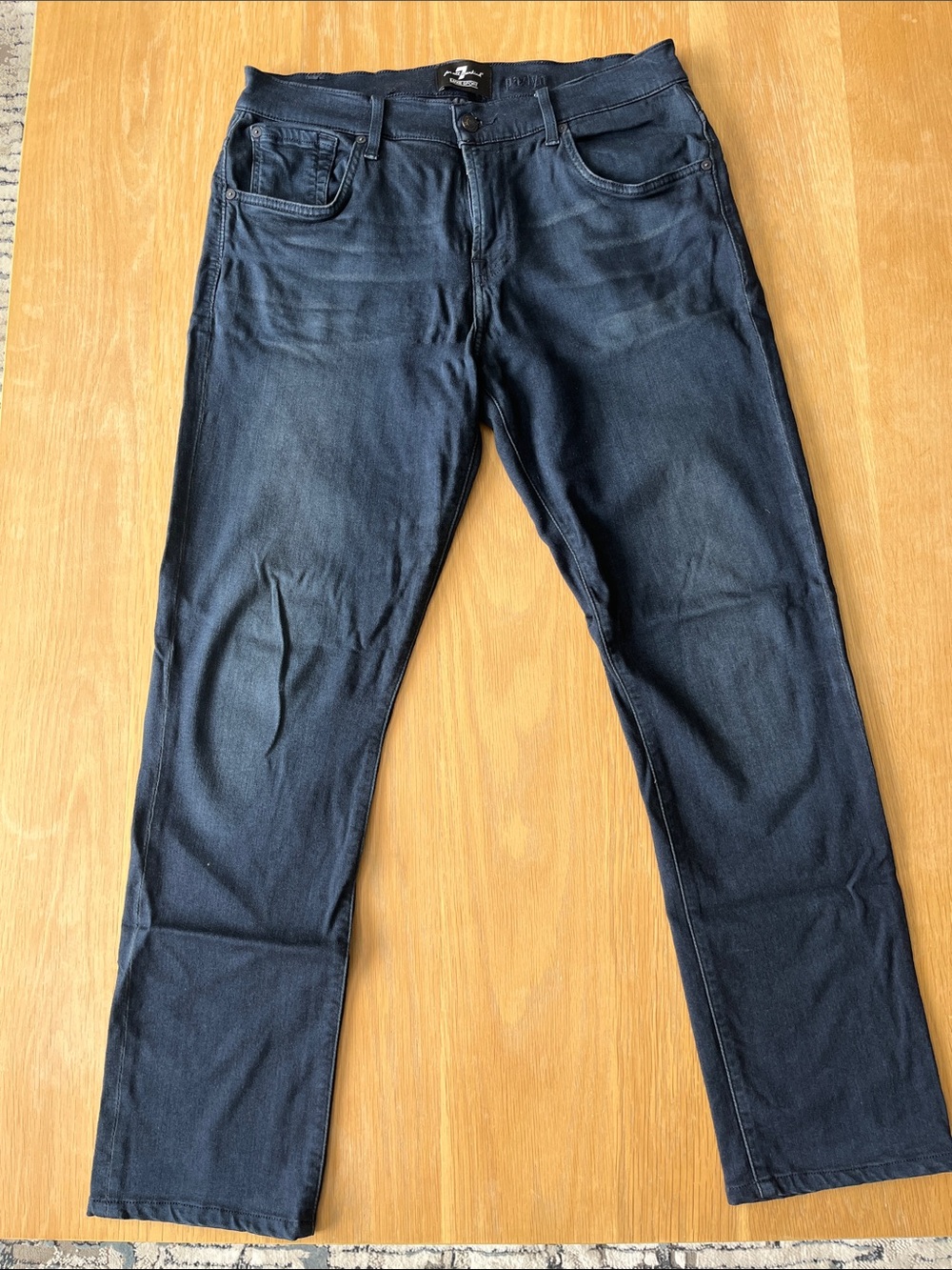 7 For All Mankind Men's Dark Blue Straight-Leg Jeans - Soft and Stretchy
